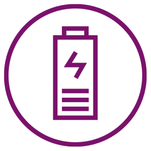 Battery icon with purple outlining and a white background.