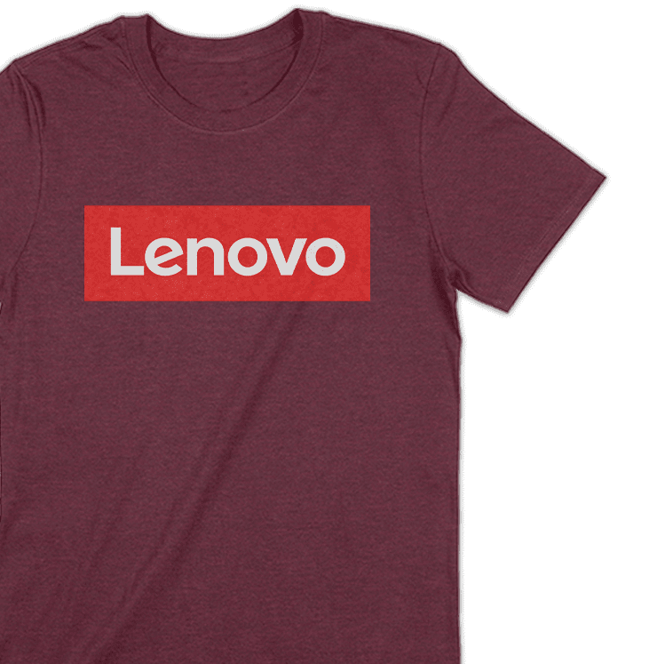 Red Lenovo logo on shirt