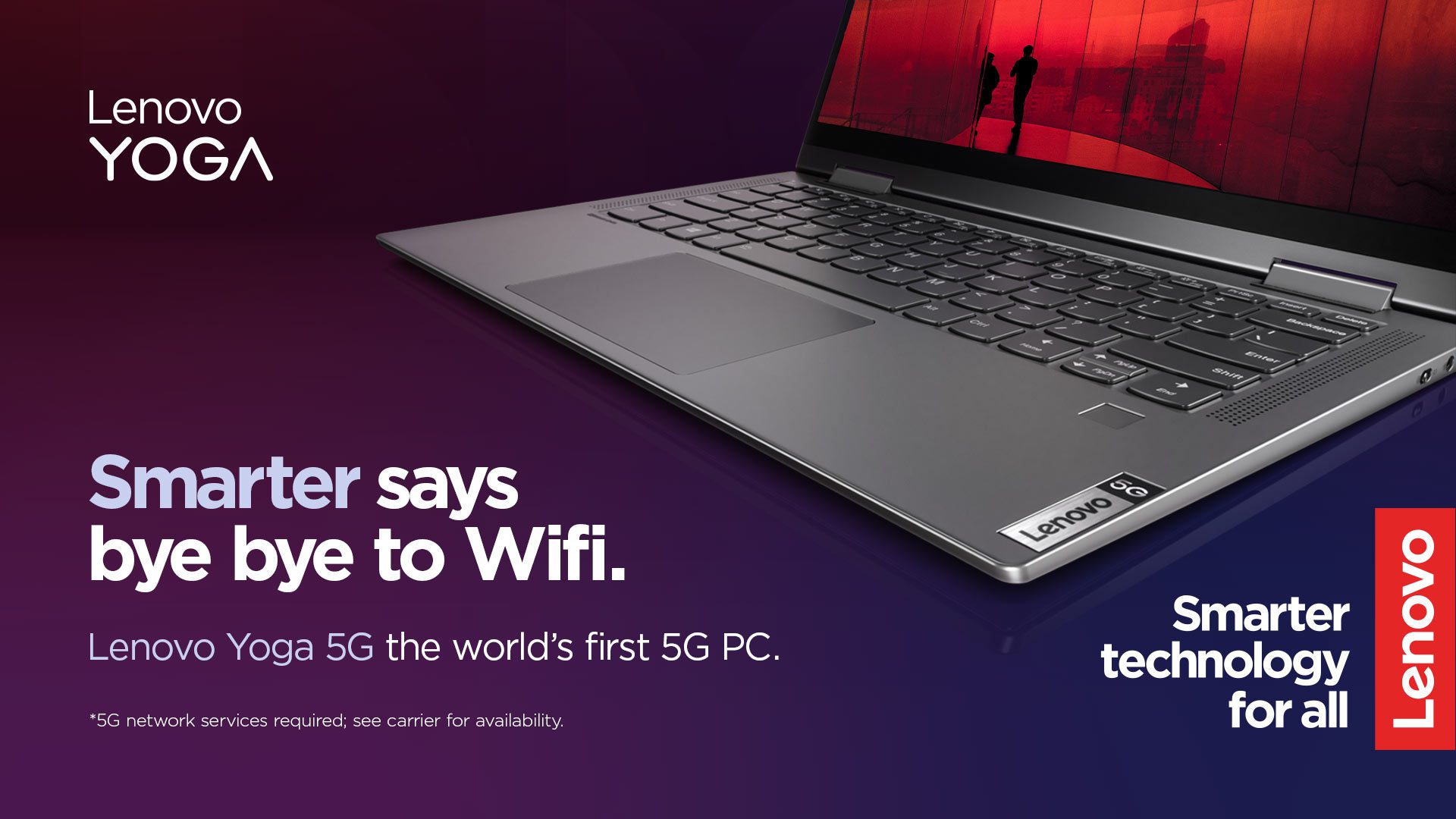 Correct example of the Lenovo logo-tagline featuring the world's first 5G PC, the Lenovo Yoga 5G.