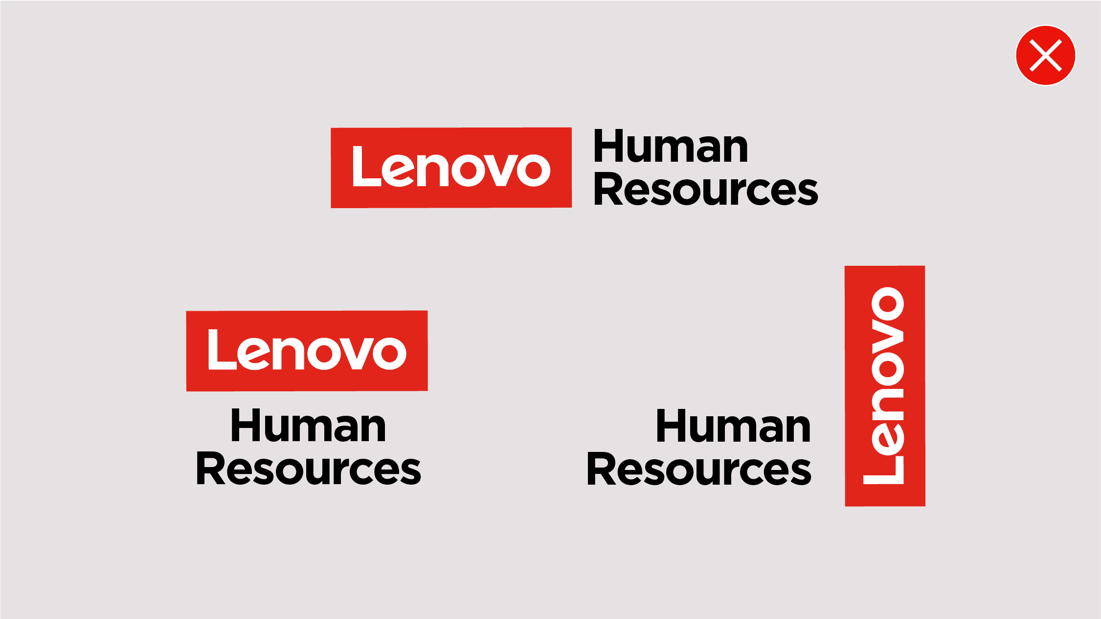 Lenovo lockup with "Human Resources" in different variations.