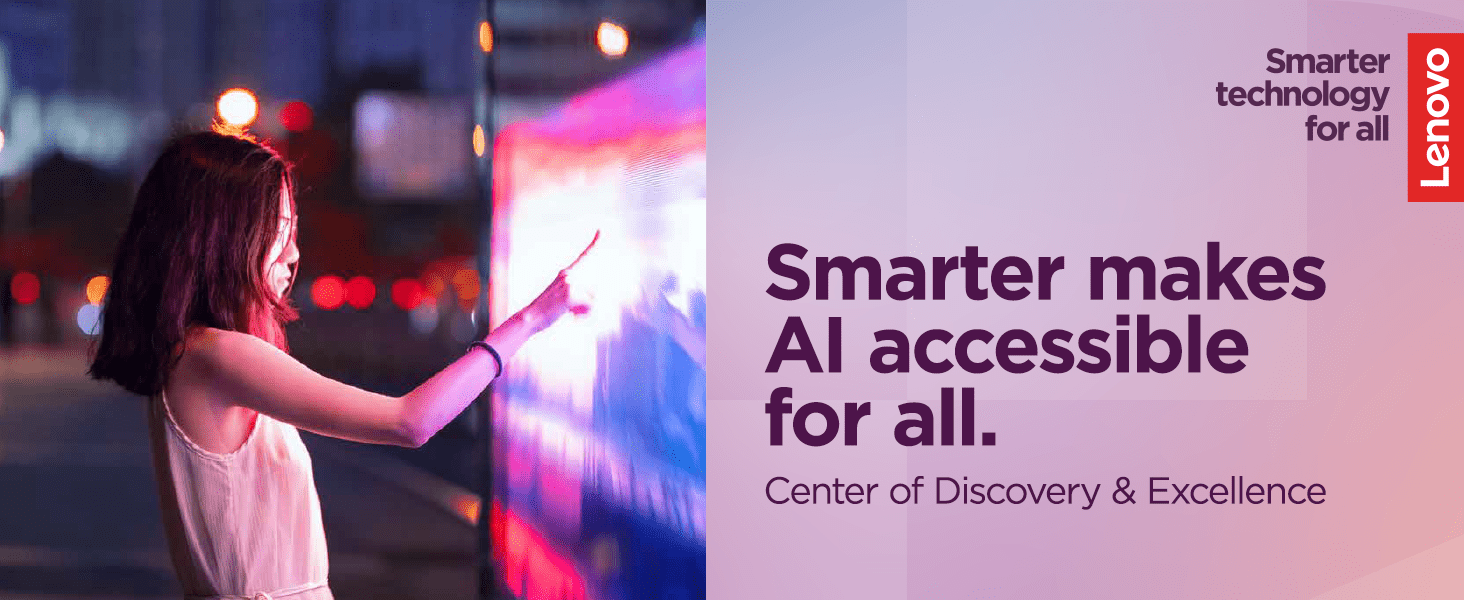 Lenovo flyer with a headline completely written in purple font that says, "Smarter makes AI accessible for all."